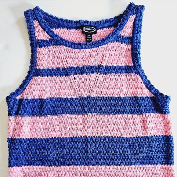 Scoop NYC Blue Pink Striped Crochet Knit Open Knit Midi Dress in Surf the Web M - Picture 6 of 10
